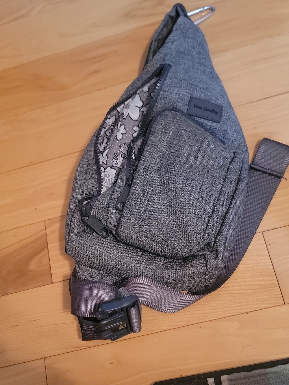 Vera Bradley Gray Quilted Mini Sling Bag with Floral Lining